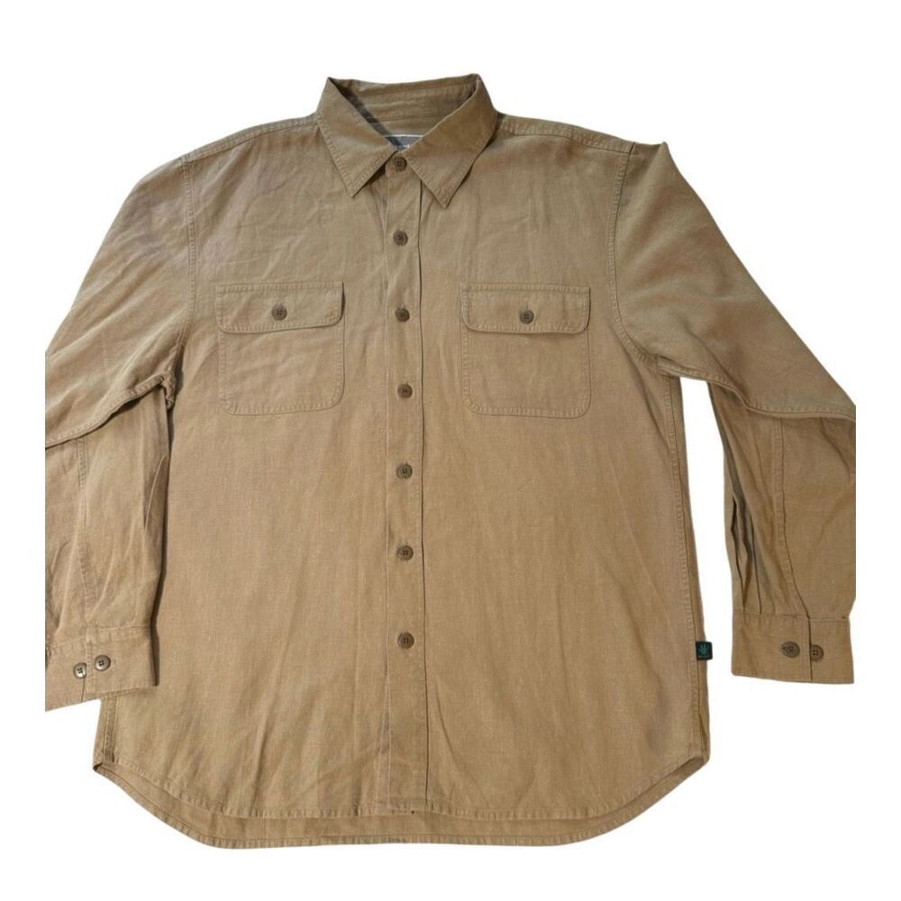 Weekendz off tan mens long sleeve button up shirt L